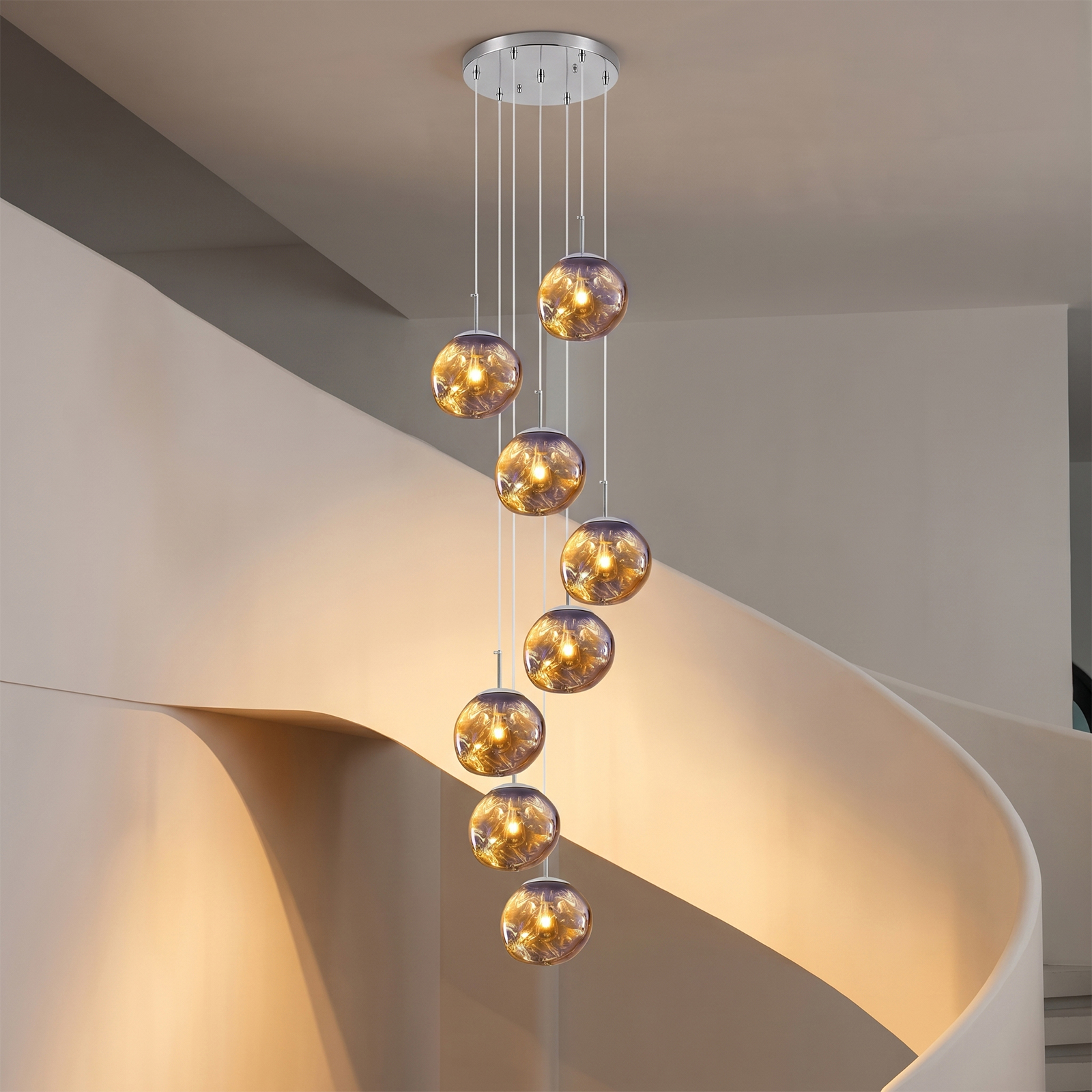 Modern Stairwell Cluster Chandeliers Minimalist Living Dining Room Round Small Pendant Light