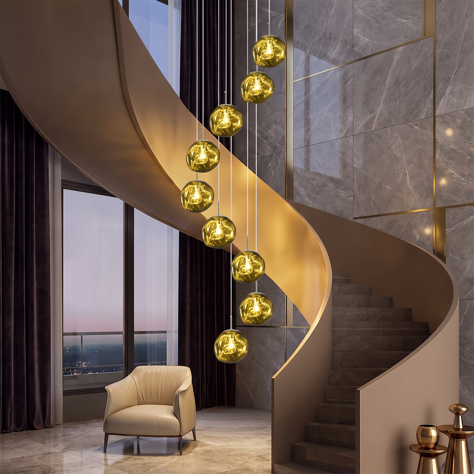 Modern Stairwell Cluster Chandeliers Minimalist Living Dining Room Round Small Pendant Light