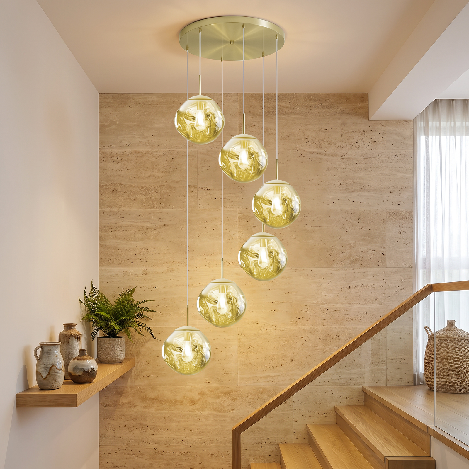 Modern Stairwell Cluster Chandeliers Minimalist Living Dining Room Round Small Pendant Light