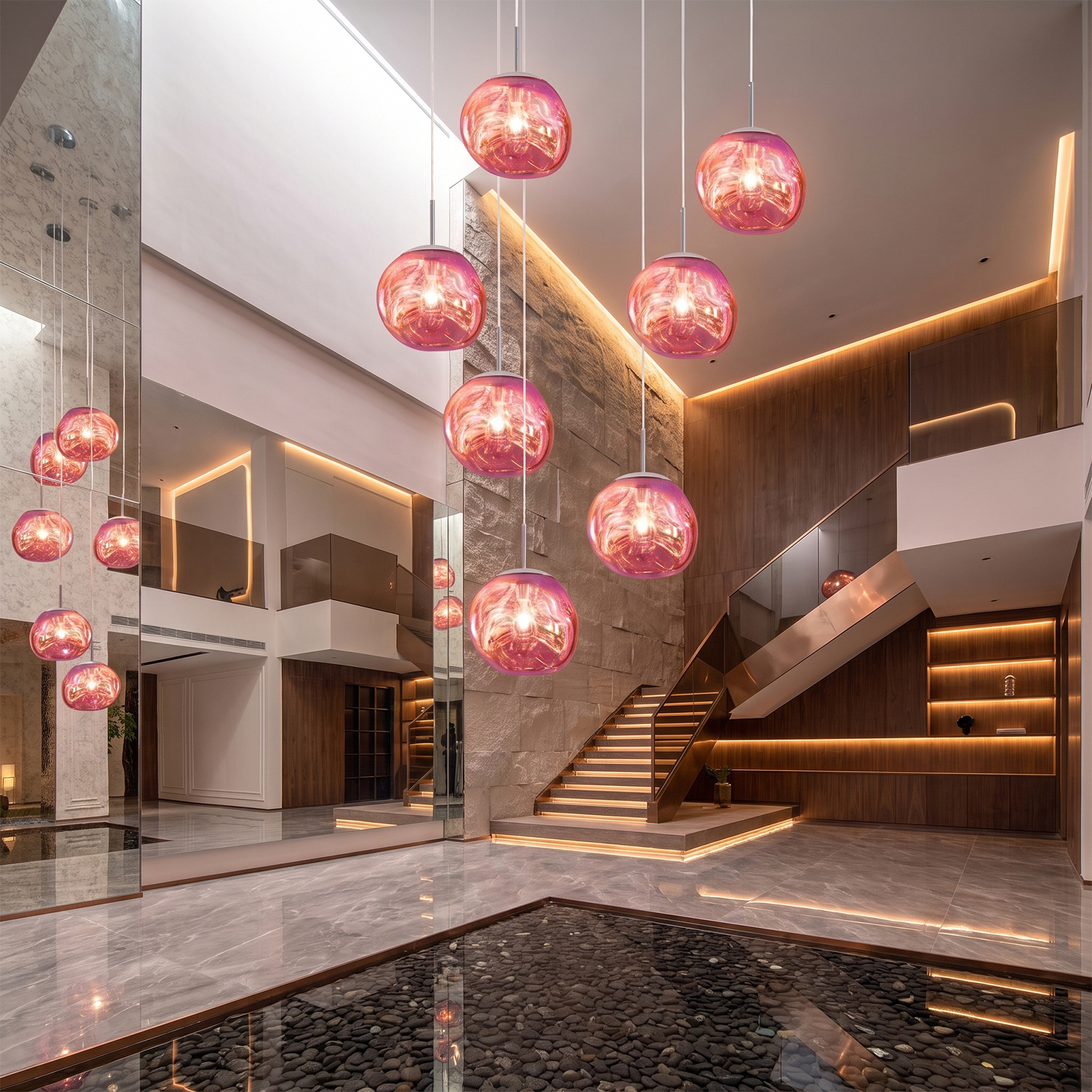 Modern Stairwell Cluster Chandeliers Minimalist Living Dining Room Round Small Pendant Light