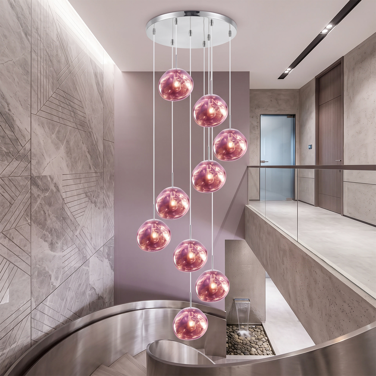 Modern Stairwell Cluster Chandeliers Minimalist Living Dining Room Round Small Pendant Light