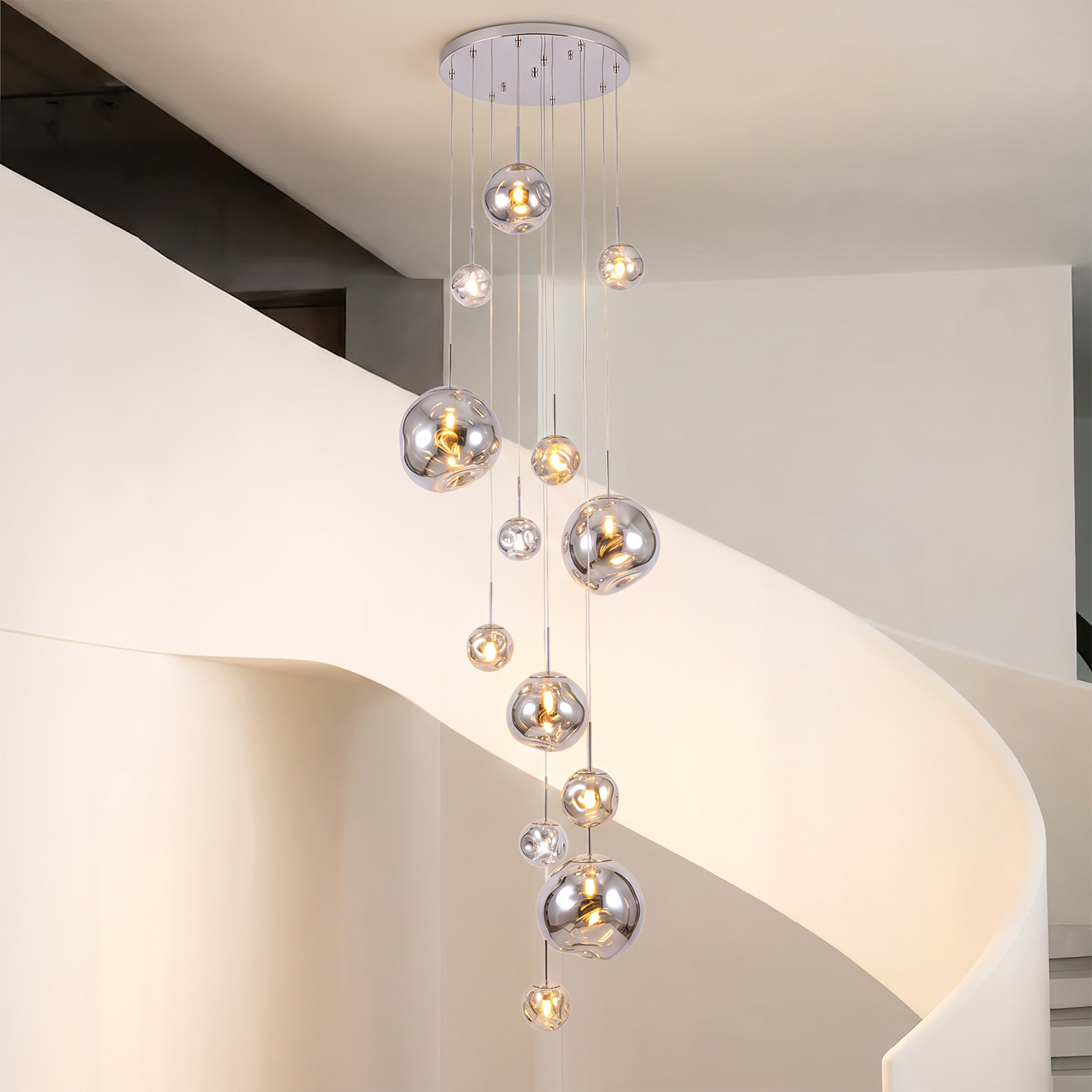 Modern Stairwell Cluster Chandeliers Minimalist Living Dining Room Round Small Pendant Light