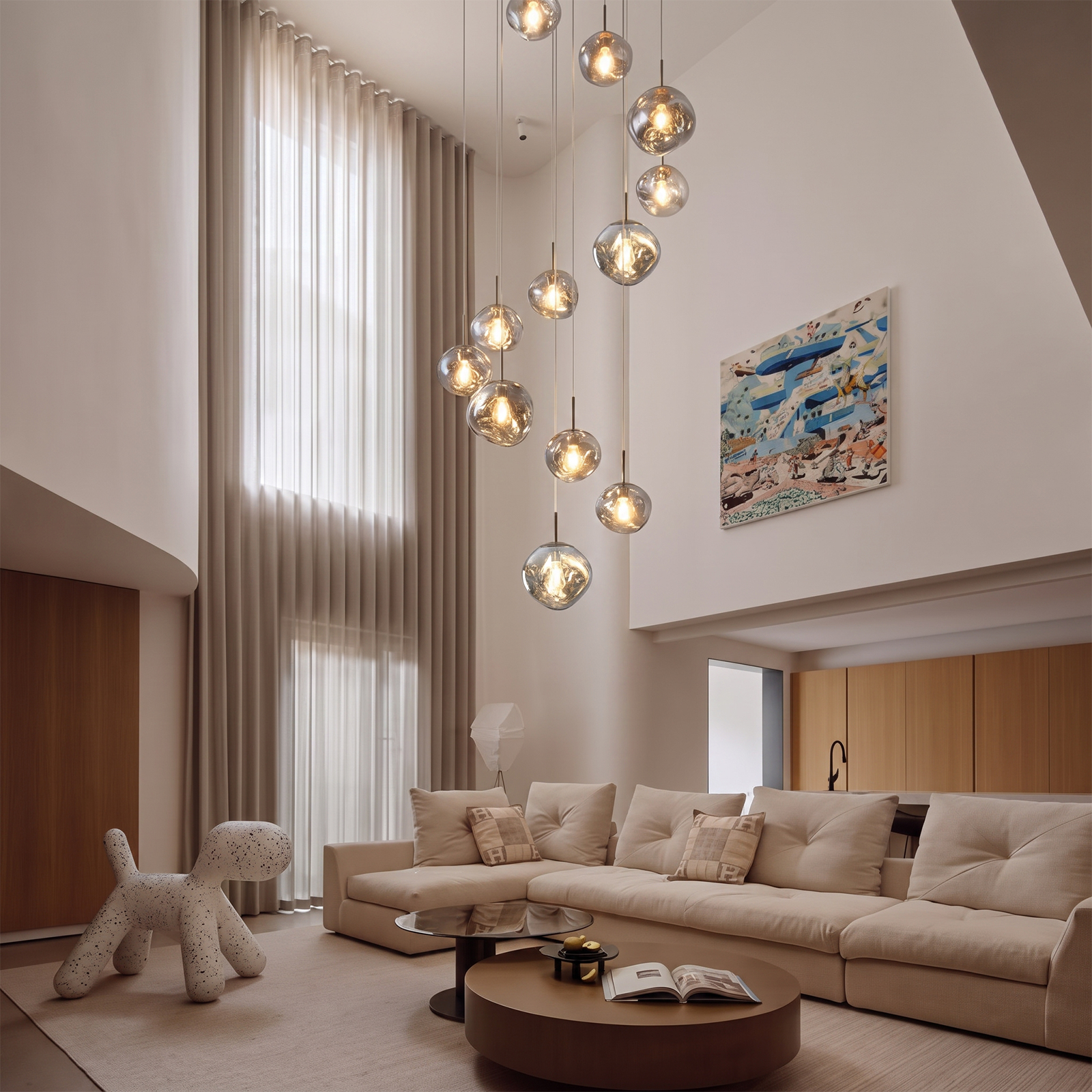 Modern Stairwell Cluster Chandeliers Minimalist Living Dining Room Round Small Pendant Light