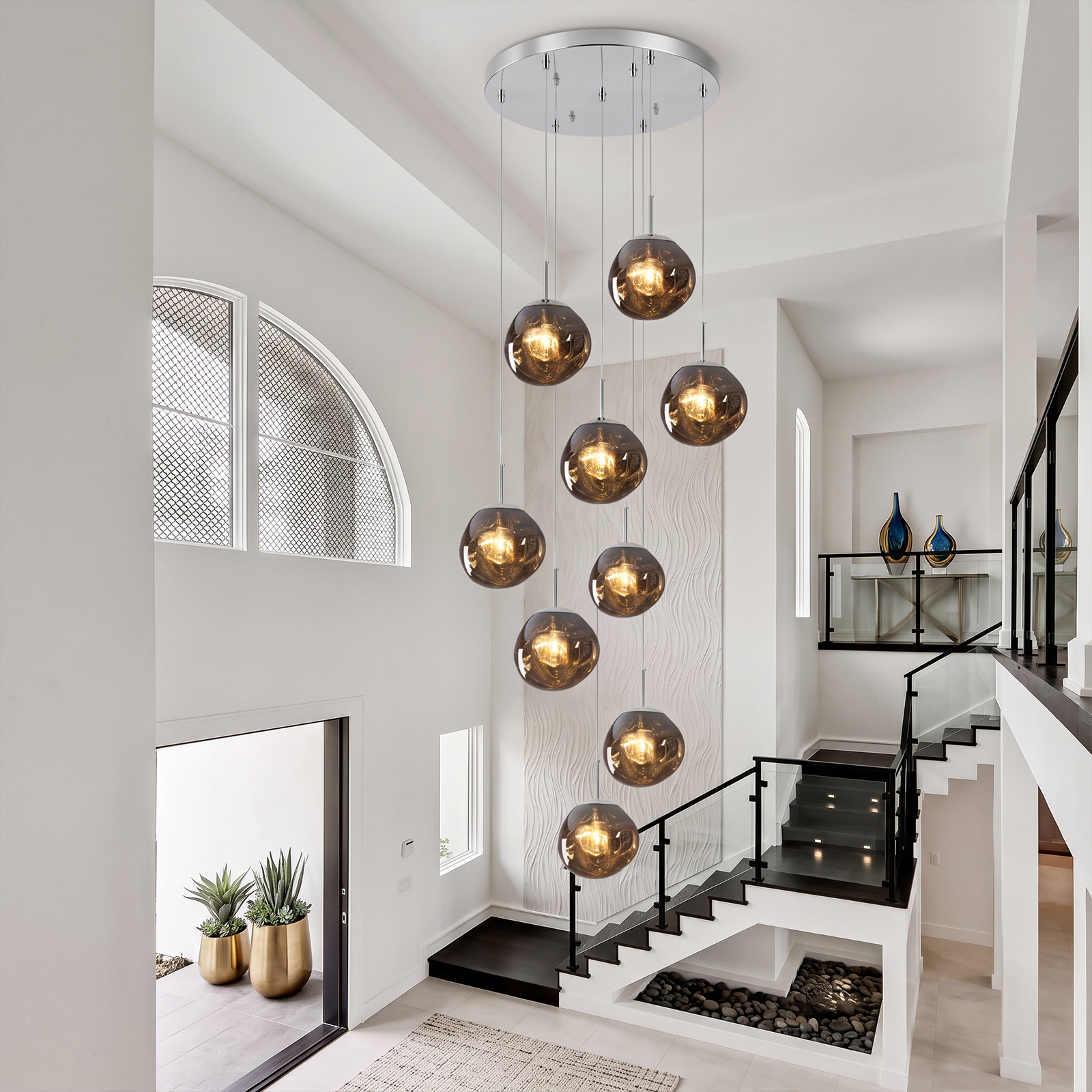 Modern Stairwell Cluster Chandeliers Minimalist Living Dining Room Round Small Pendant Light