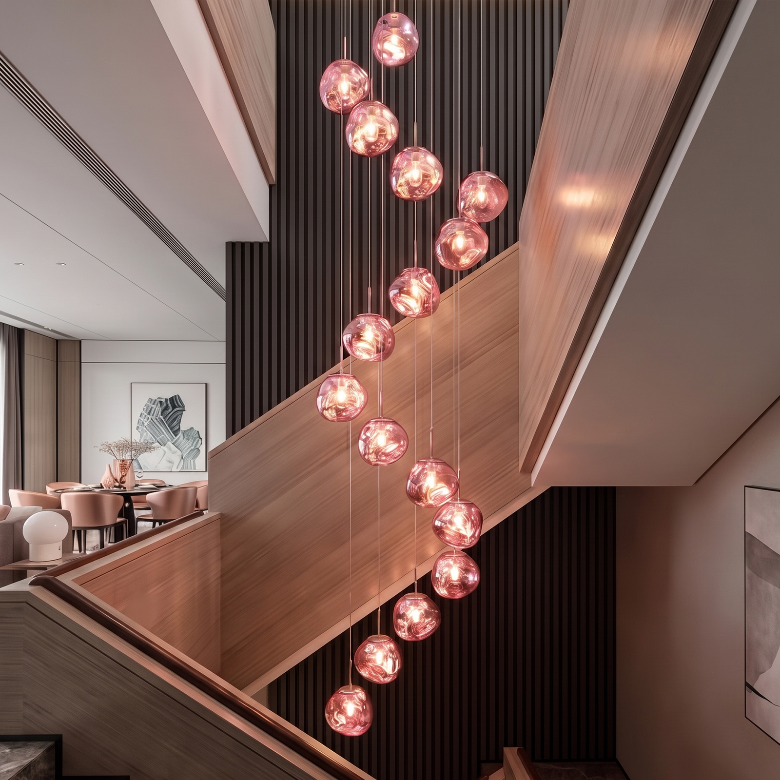 Modern Stairwell Cluster Chandeliers Minimalist Living Dining Room Round Small Pendant Light