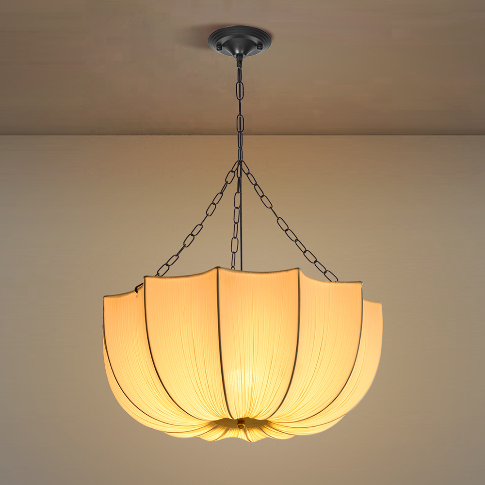 Modern Pleated Fabric Chandelier Light Japandi Restaurant Hanging Ceiling Lamp
