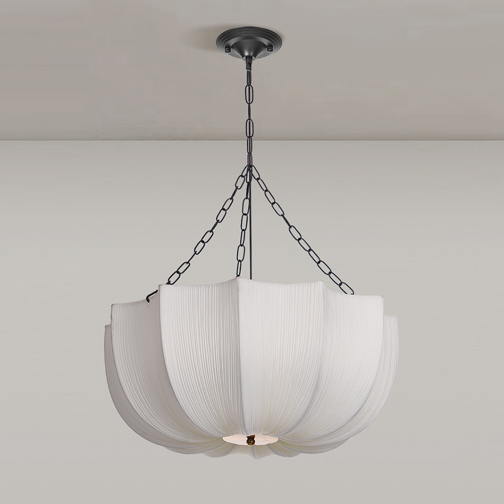 Modern Pleated Fabric Chandelier Light Japandi Restaurant Hanging Ceiling Lamp