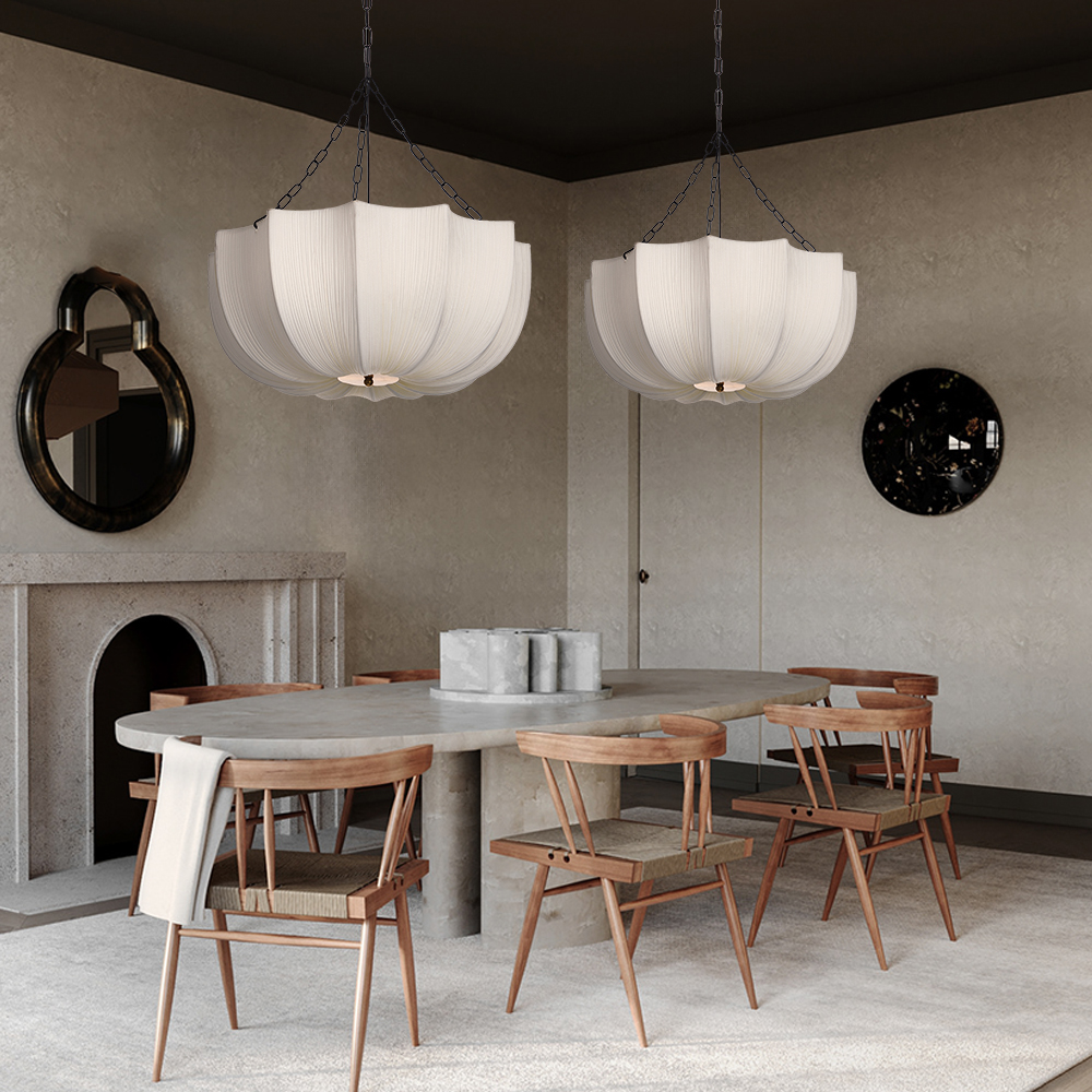 Modern Pleated Fabric Chandelier Light Japandi Restaurant Hanging Ceiling Lamp