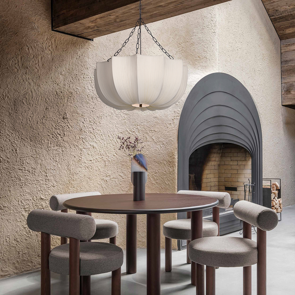 Modern Pleated Fabric Chandelier Light Japandi Restaurant Hanging Ceiling Lamp