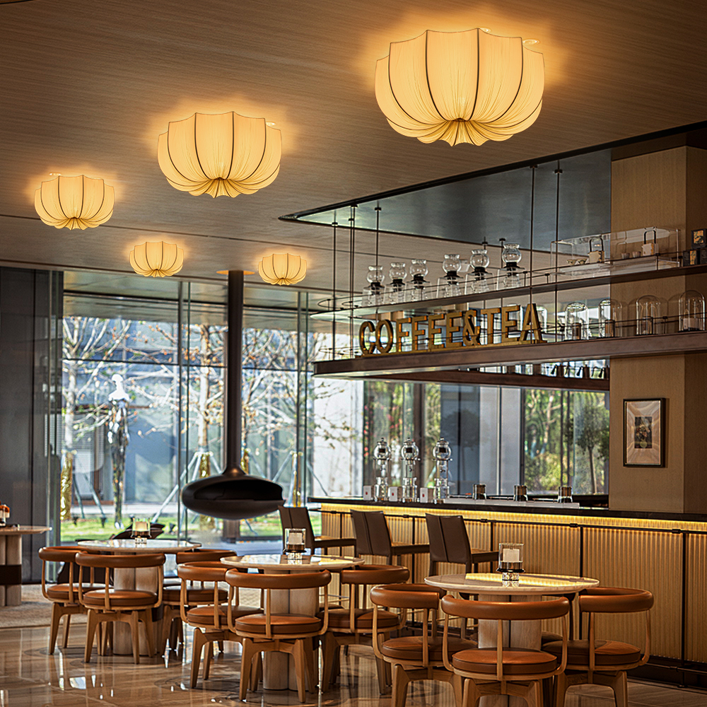 French Vintage Pleated Fabric Pendant Light for Wabi-sabi Living Room Dining Room