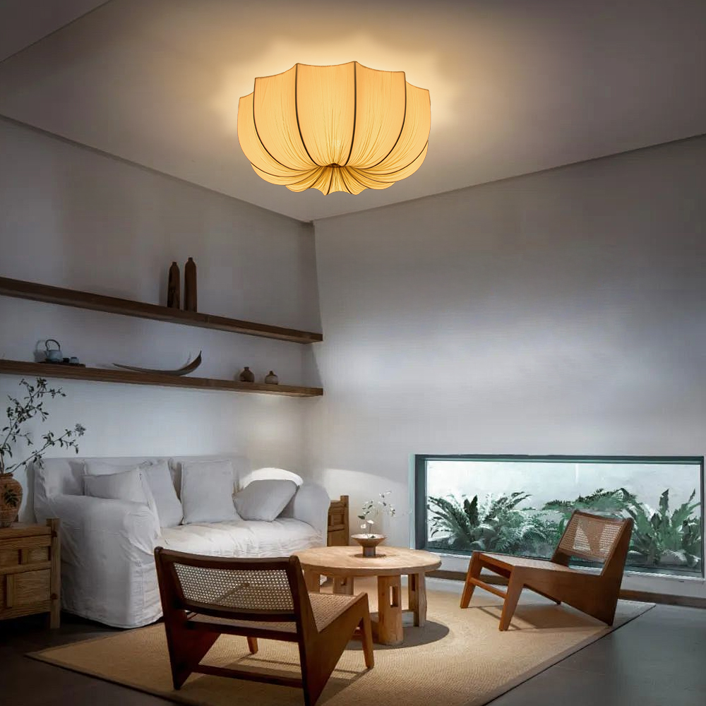 Mid-Century Wabi-Sabi Style Pleated Fabric Ceiling Light for Restaurants Living Rooms