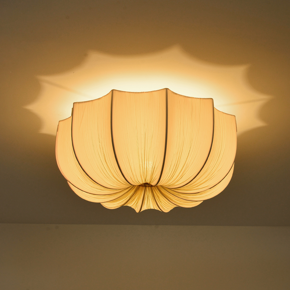 Mid-Century Wabi-Sabi Style Pleated Fabric Ceiling Light for Restaurants Living Rooms
