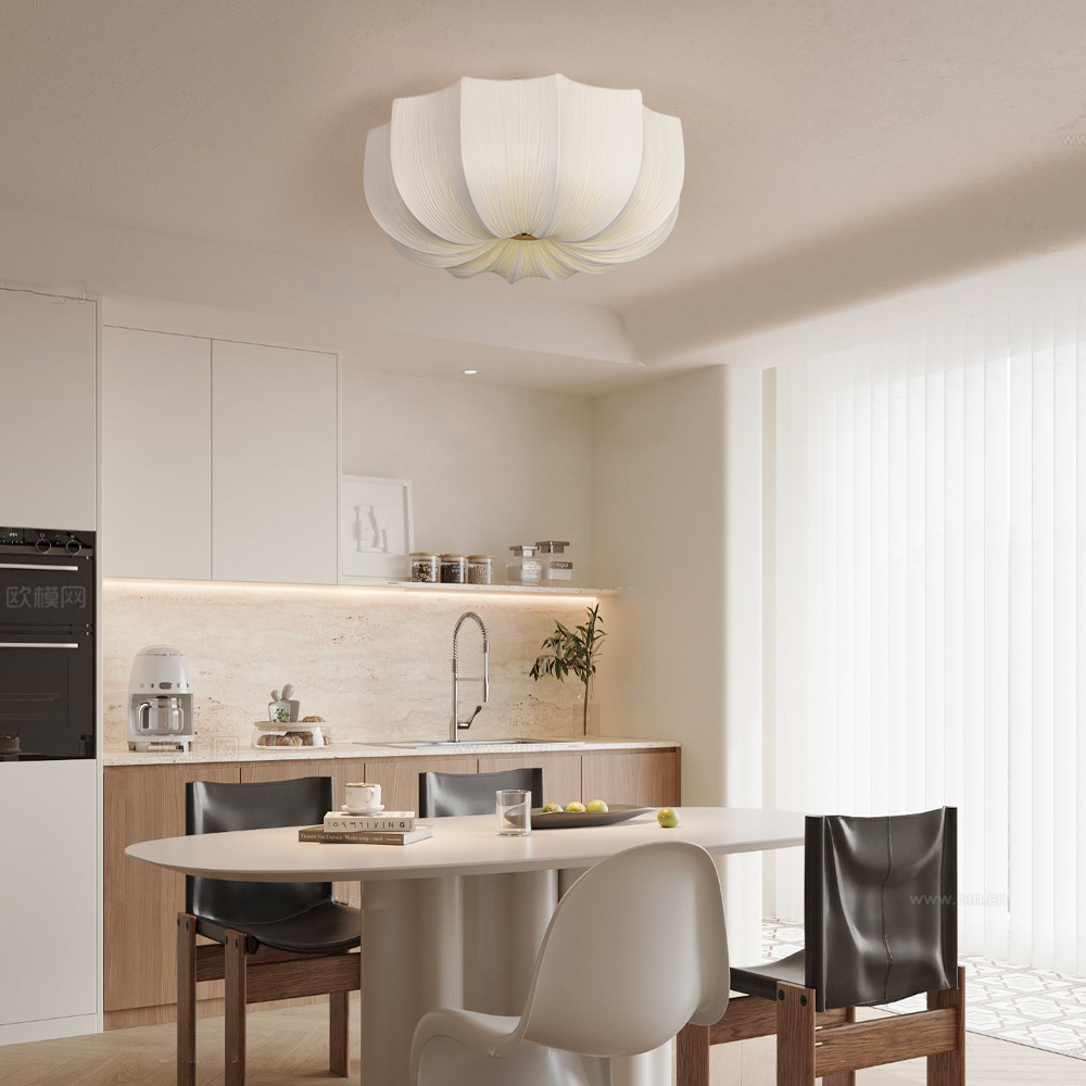 Mid-Century Wabi-Sabi Style Pleated Fabric Ceiling Light for Restaurants Living Rooms