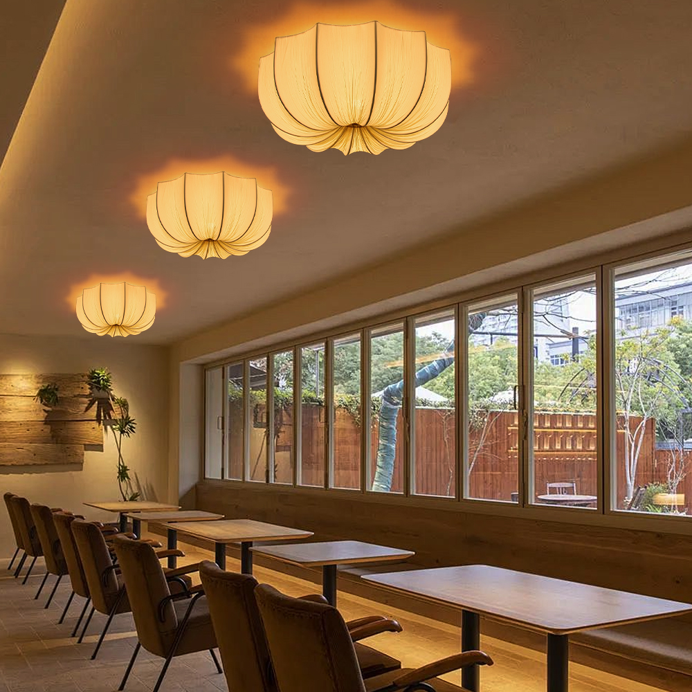 Mid-Century Wabi-Sabi Style Pleated Fabric Ceiling Light for Restaurants Living Rooms