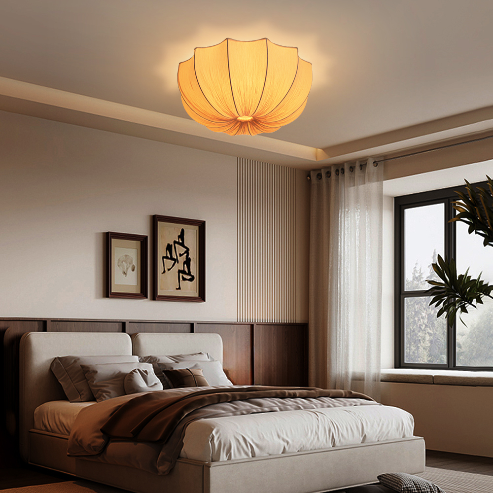 Mid-Century Wabi-Sabi Style Pleated Fabric Ceiling Light for Restaurants Living Rooms