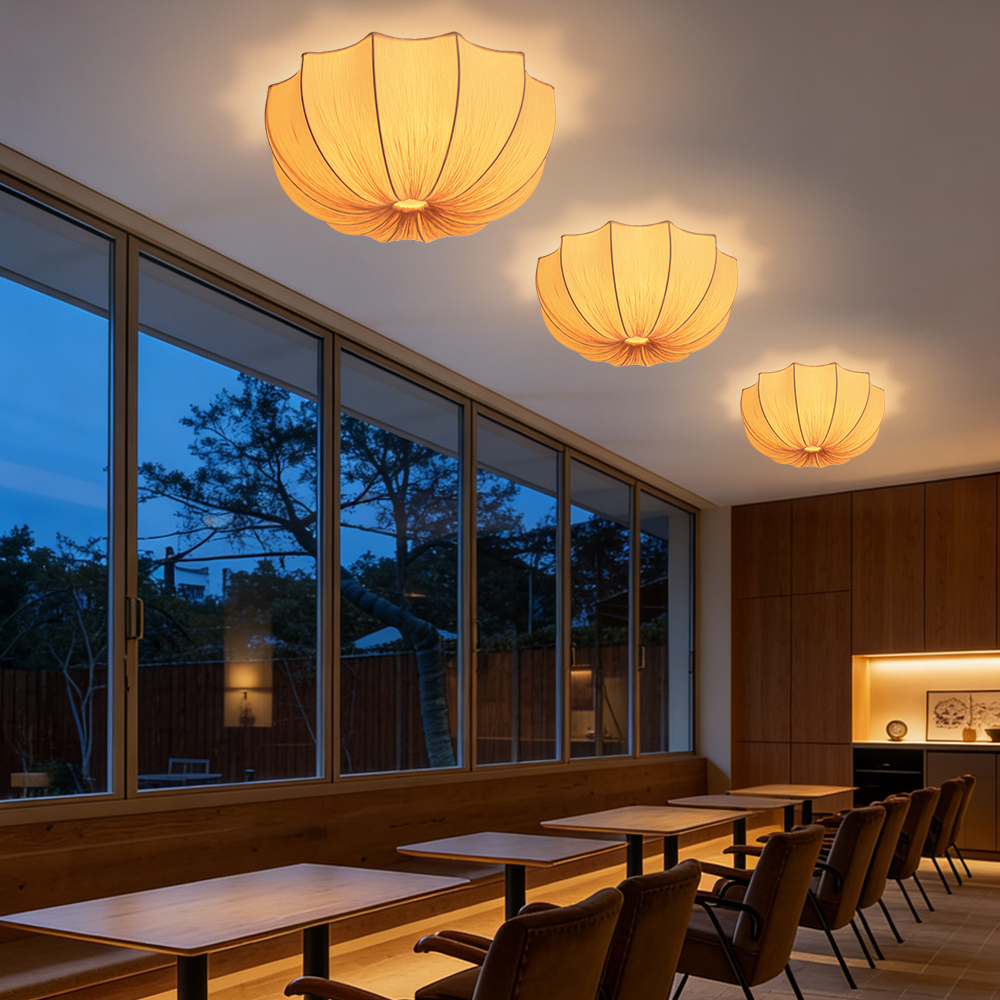 Mid-Century Wabi-Sabi Style Pleated Fabric Ceiling Light for Restaurants Living Rooms
