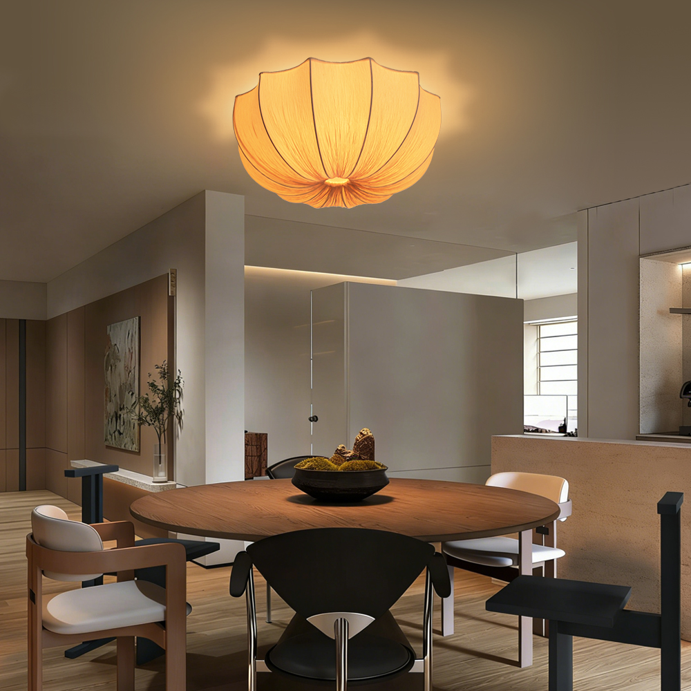 Mid-Century Wabi-Sabi Style Pleated Fabric Ceiling Light for Restaurants Living Rooms
