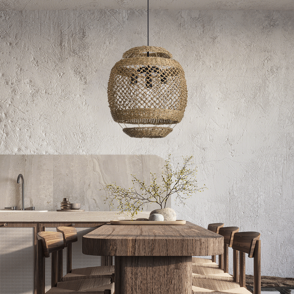 Minimal Furniture Handmade Seagrass Pendant Light Dining Studio 3-light Wabi-sabi Lamp