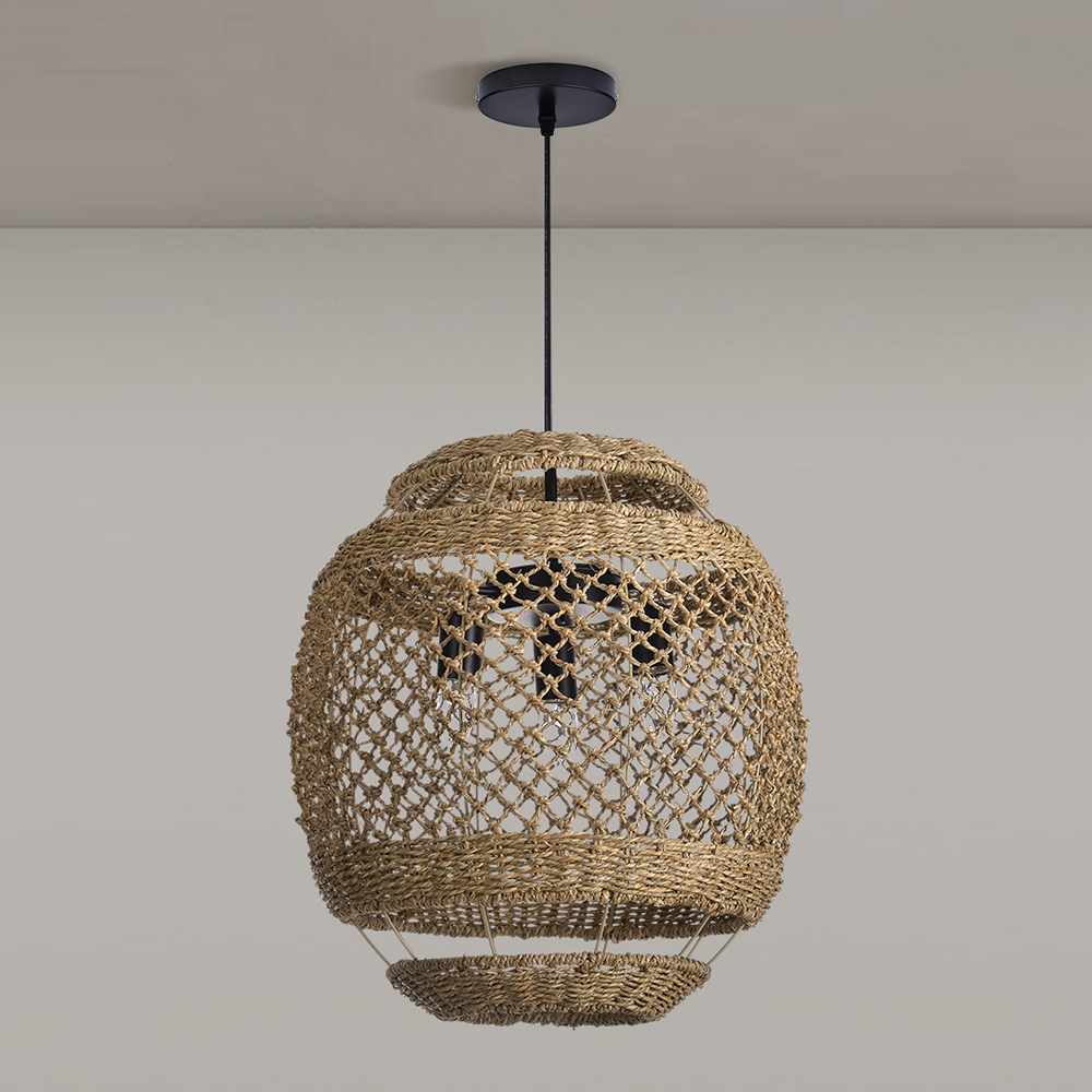 Minimal Furniture Handmade Seagrass Pendant Light Dining Studio 3-light Wabi-sabi Lamp