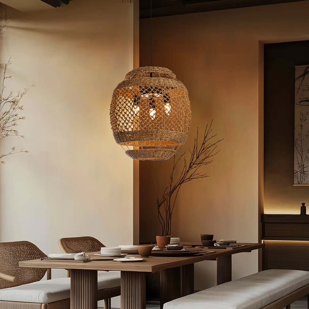 Minimal Furniture Handmade Seagrass Pendant Light Dining Studio 3-light Wabi-sabi Lamp