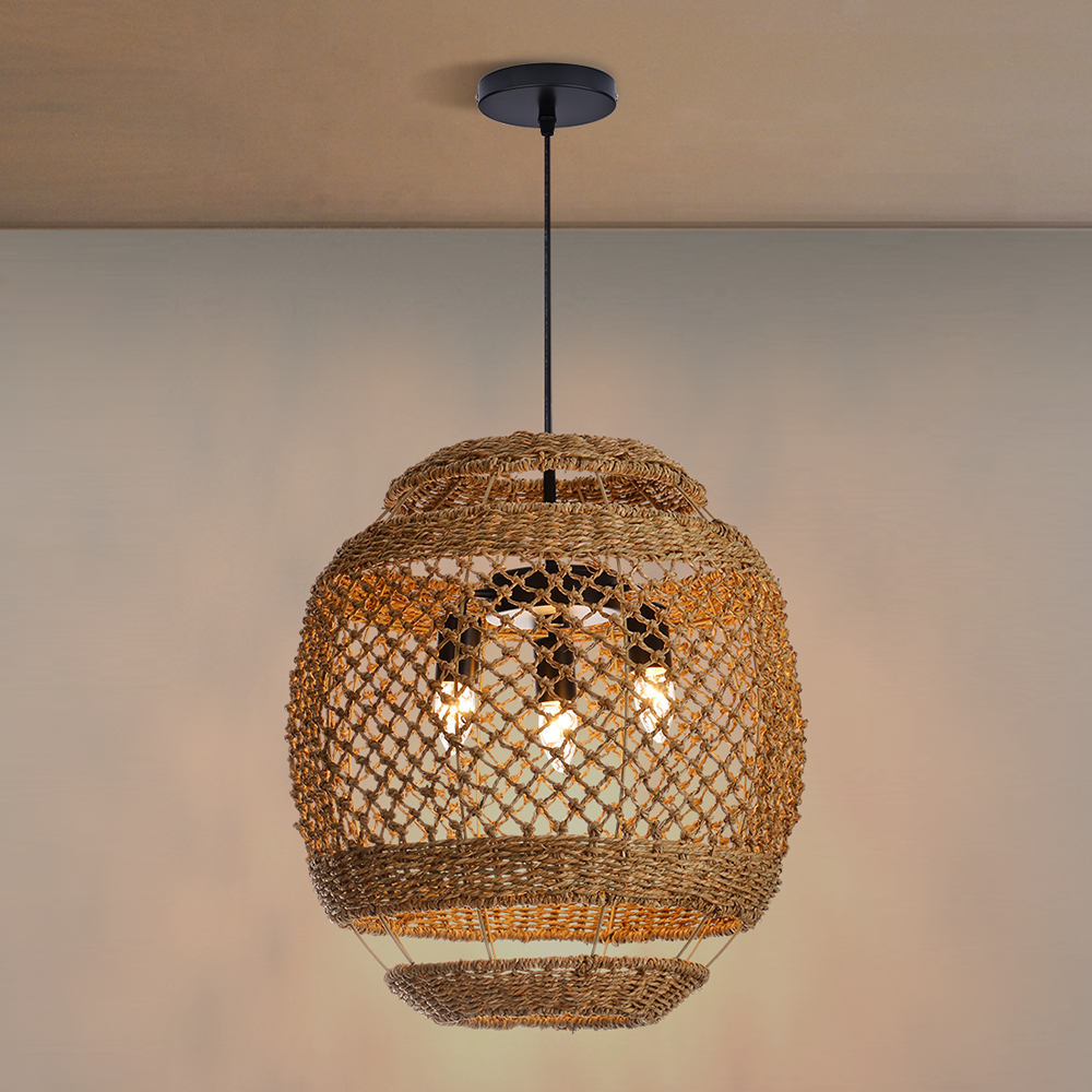 Minimal Furniture Handmade Seagrass Pendant Light Dining Studio 3-light Wabi-sabi Lamp