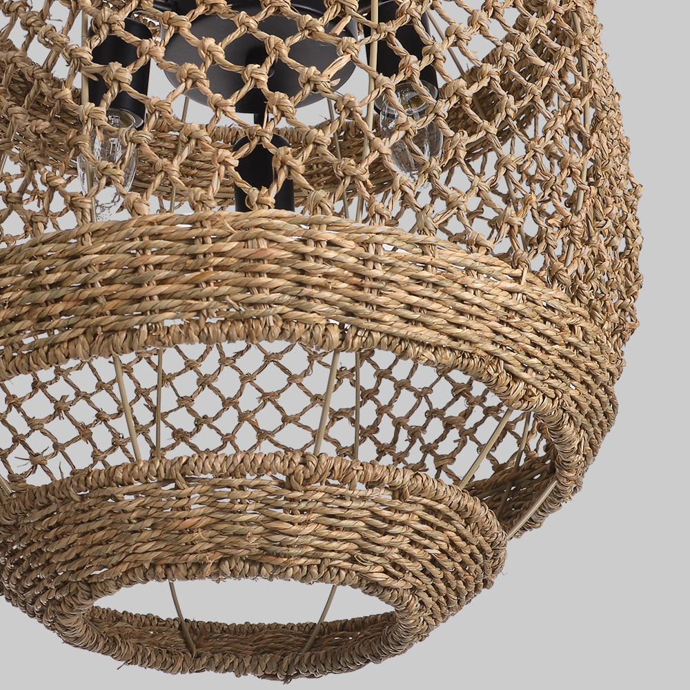 Minimal Furniture Handmade Seagrass Pendant Light Dining Studio 3-light Wabi-sabi Lamp