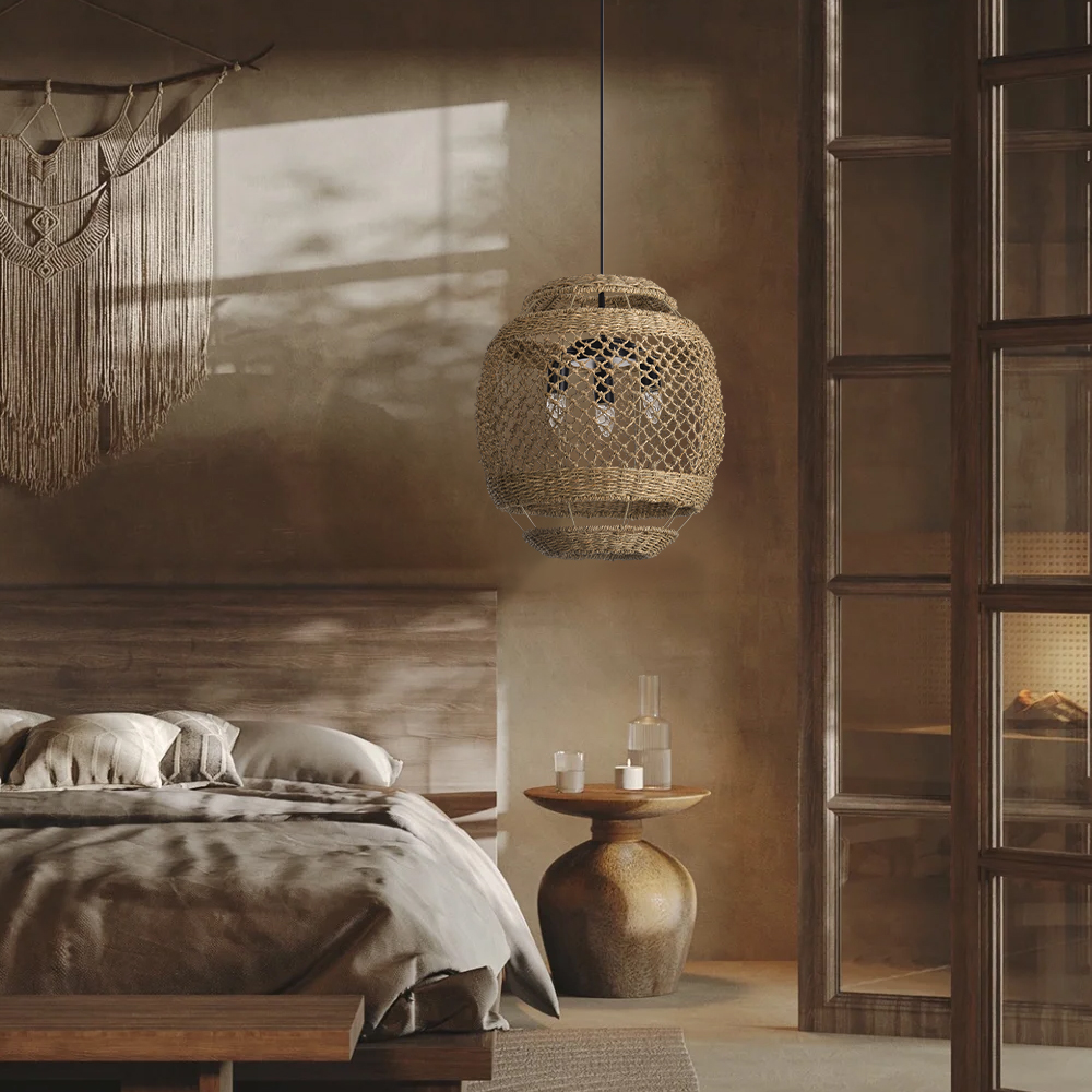 Minimal Furniture Handmade Seagrass Pendant Light Dining Studio 3-light Wabi-sabi Lamp