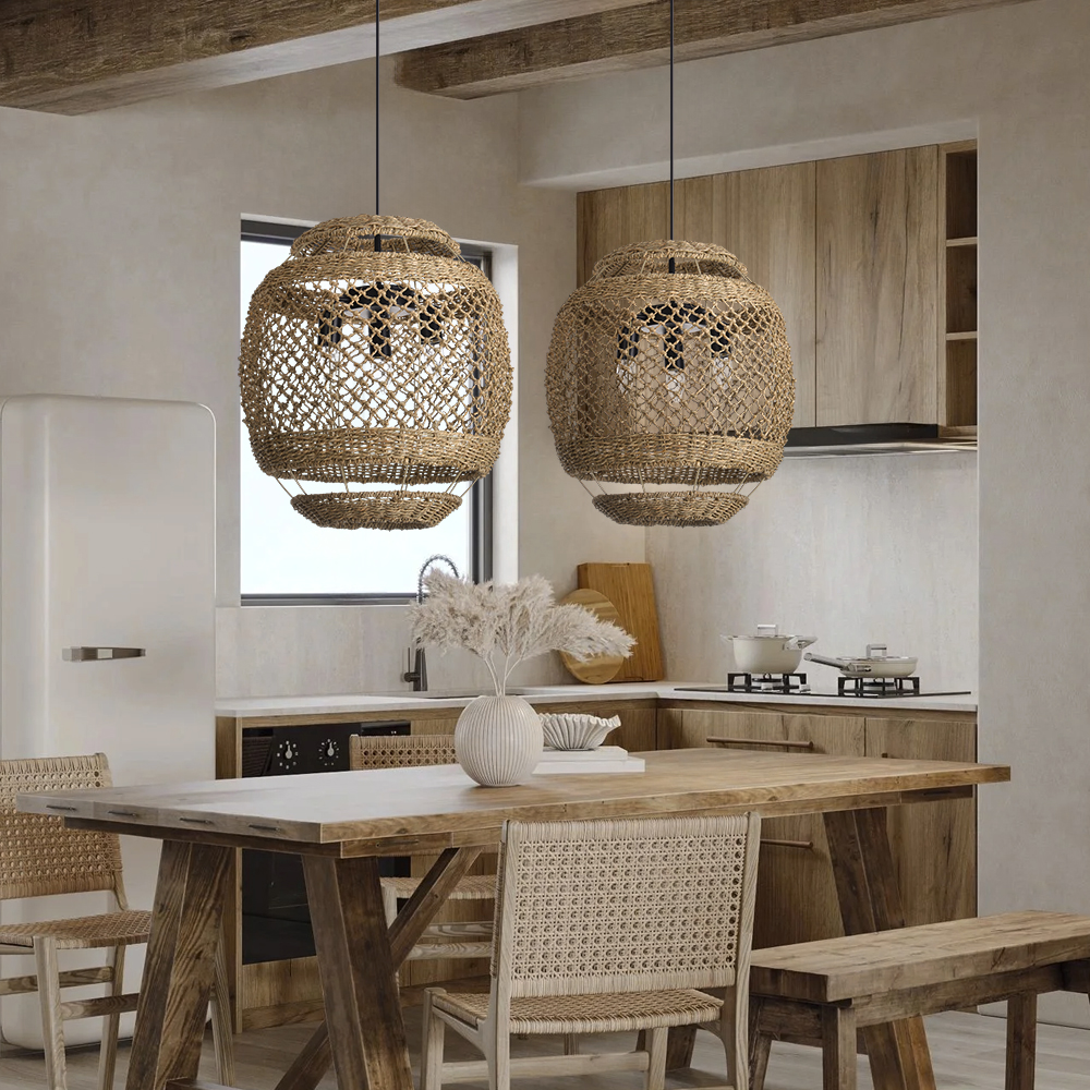 Minimal Furniture Handmade Seagrass Pendant Light Dining Studio 3-light Wabi-sabi Lamp