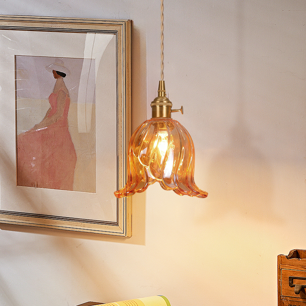 French Mini Chandeliers Small Flower Core Glass Pendant Light for Dining Room Bedroom