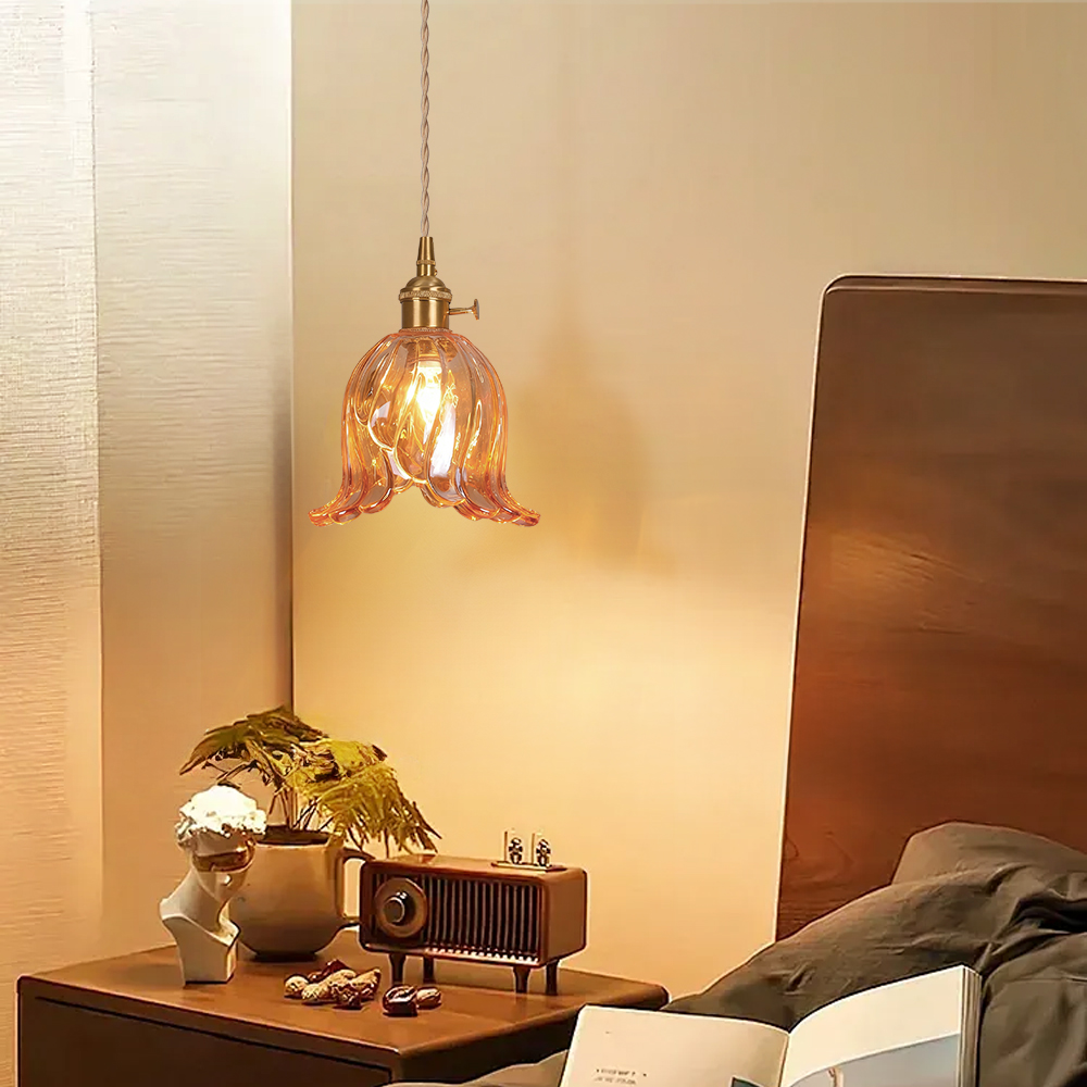 French Mini Chandeliers Small Flower Core Glass Pendant Light for Dining Room Bedroom