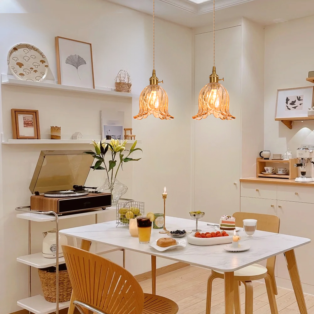 French Mini Chandeliers Small Flower Core Glass Pendant Light for Dining Room Bedroom