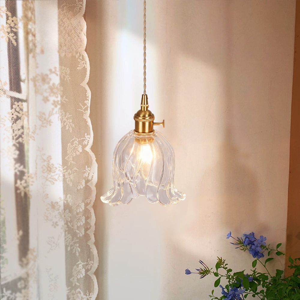 French Mini Chandeliers Small Flower Core Glass Pendant Light for Dining Room Bedroom