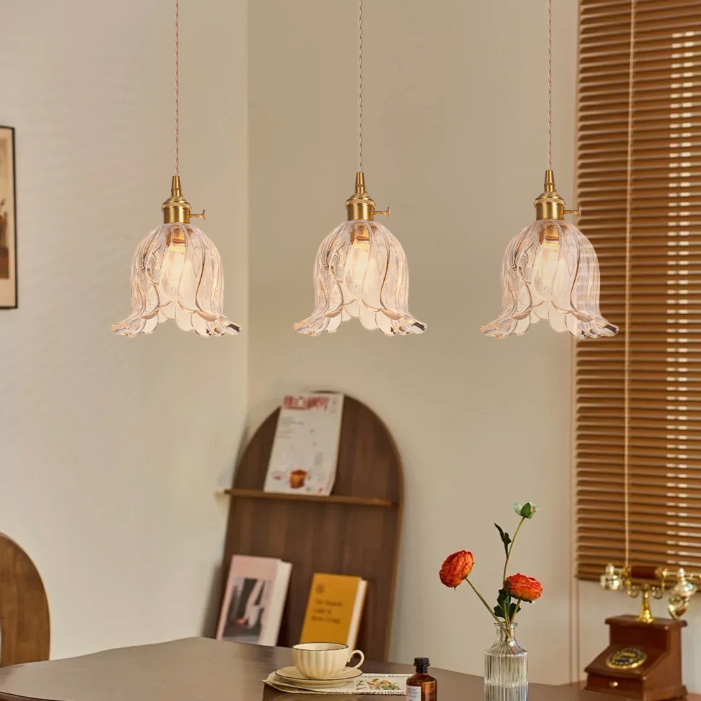 French Mini Chandeliers Small Flower Core Glass Pendant Light for Dining Room Bedroom