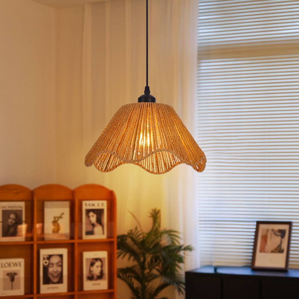 Natural Woven Rope Pendant Lamp Shad for Living Room, Bedroom, Kitchen, Hallways