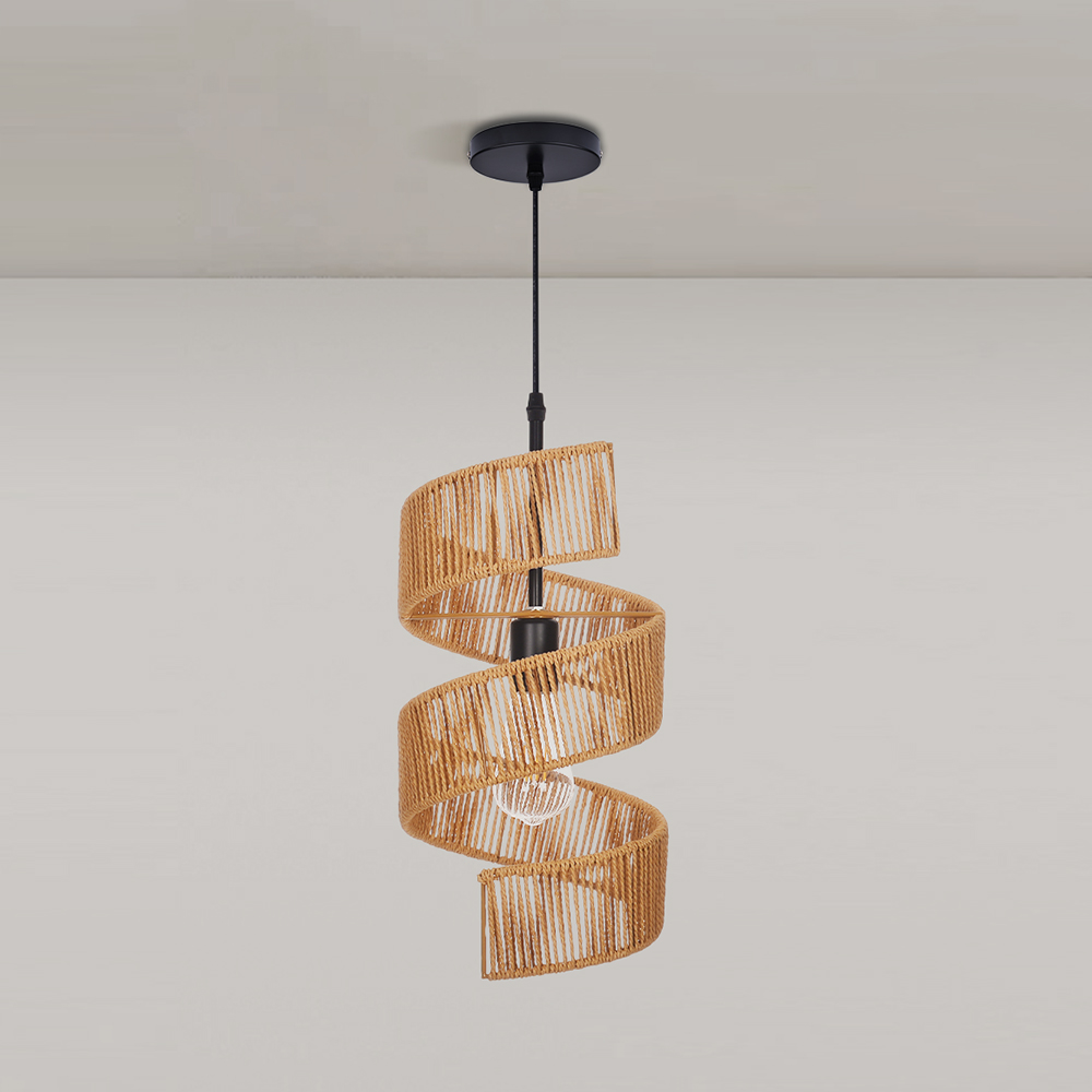 Restaurant Rotating Shape Rope Chandelier Weave Natural Pendant Shade