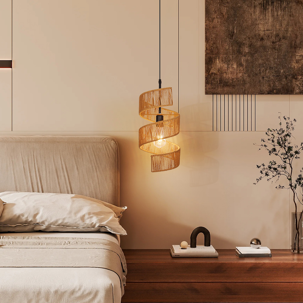 Restaurant Rotating Shape Rope Chandelier Weave Natural Pendant Shade