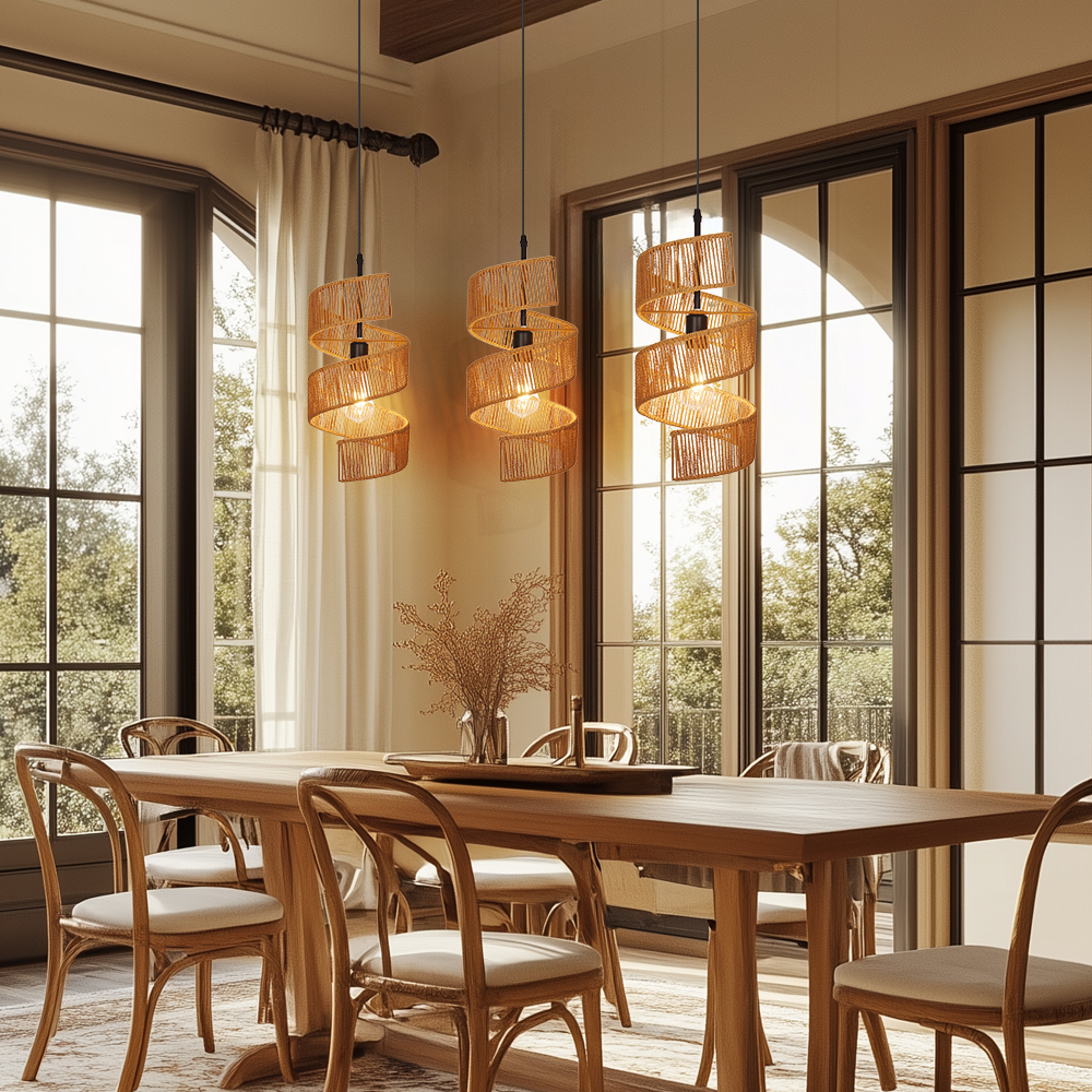 Restaurant Rotating Shape Rope Chandelier Weave Natural Pendant Shade