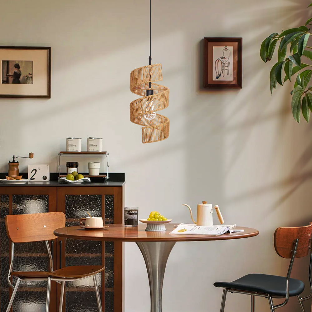 Restaurant Rotating Shape Rope Chandelier Weave Natural Pendant Shade