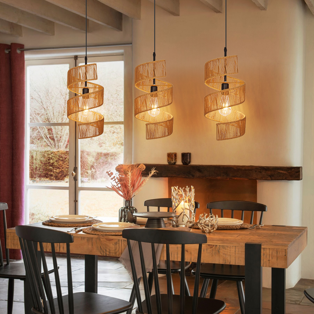 Restaurant Rotating Shape Rope Chandelier Weave Natural Pendant Shade