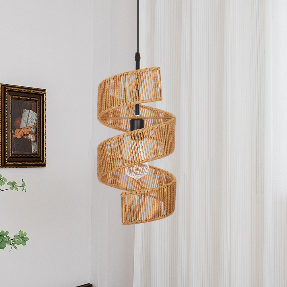 Restaurant Rotating Shape Rope Chandelier Weave Natural Pendant Shade