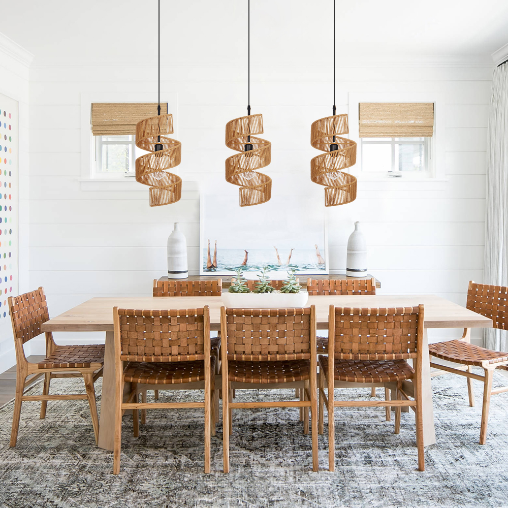 Restaurant Rotating Shape Rope Chandelier Weave Natural Pendant Shade