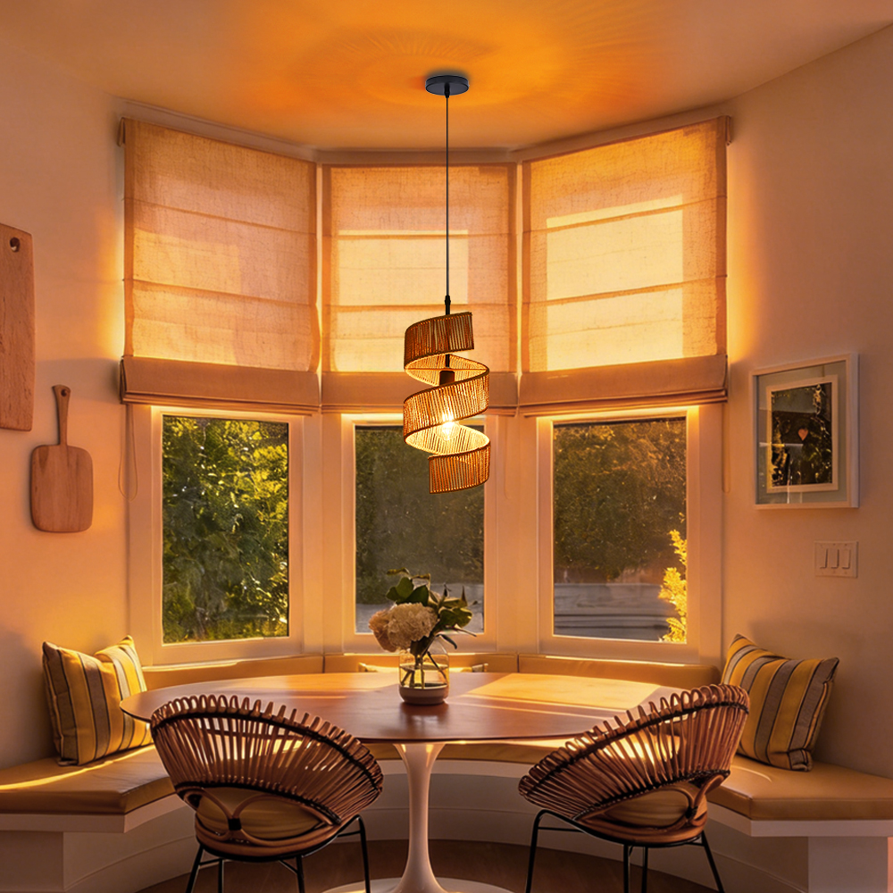 Restaurant Rotating Shape Rope Chandelier Weave Natural Pendant Shade