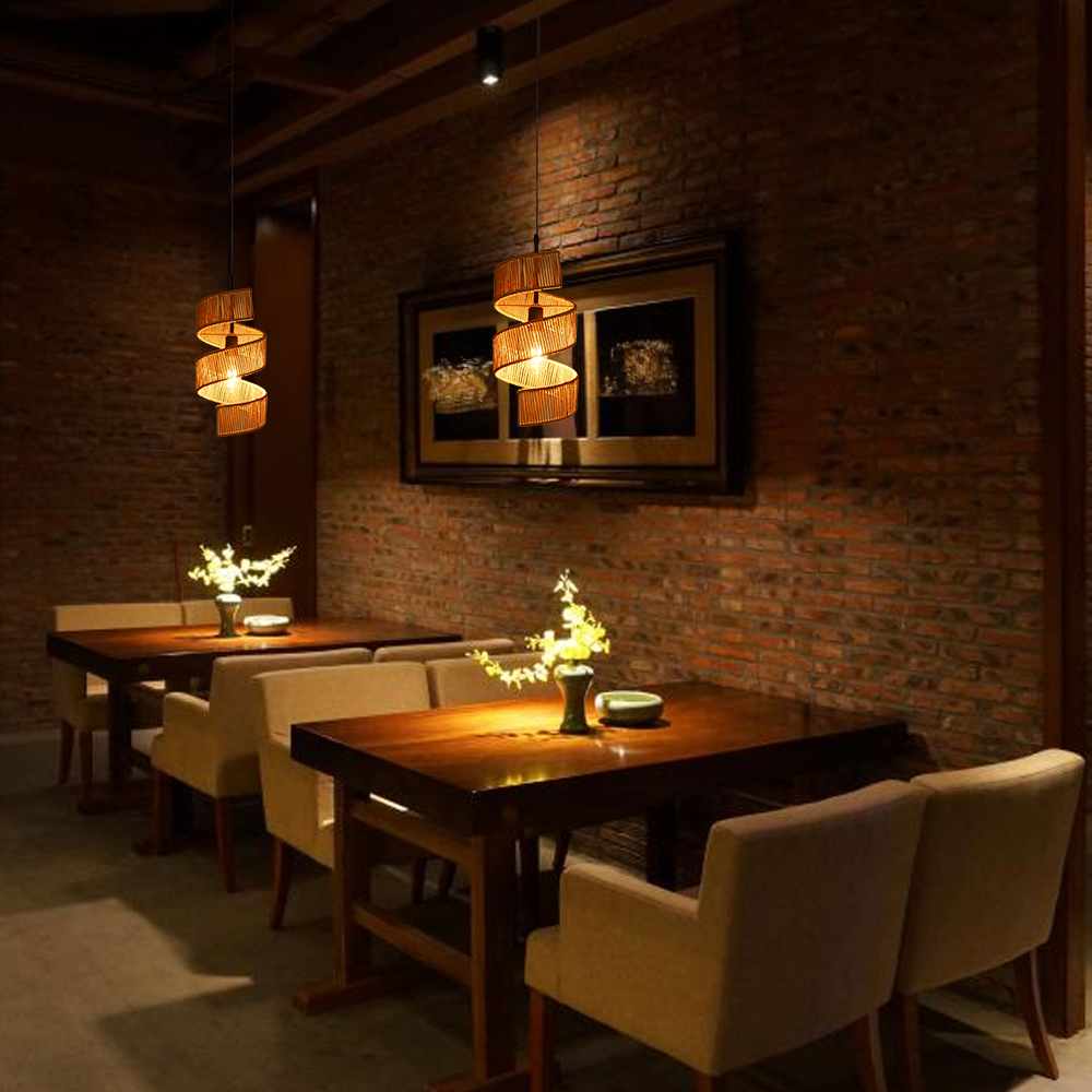 Restaurant Rotating Shape Rope Chandelier Weave Natural Pendant Shade