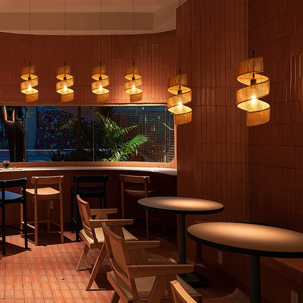 Restaurant Rotating Shape Rope Chandelier Weave Natural Pendant Shade