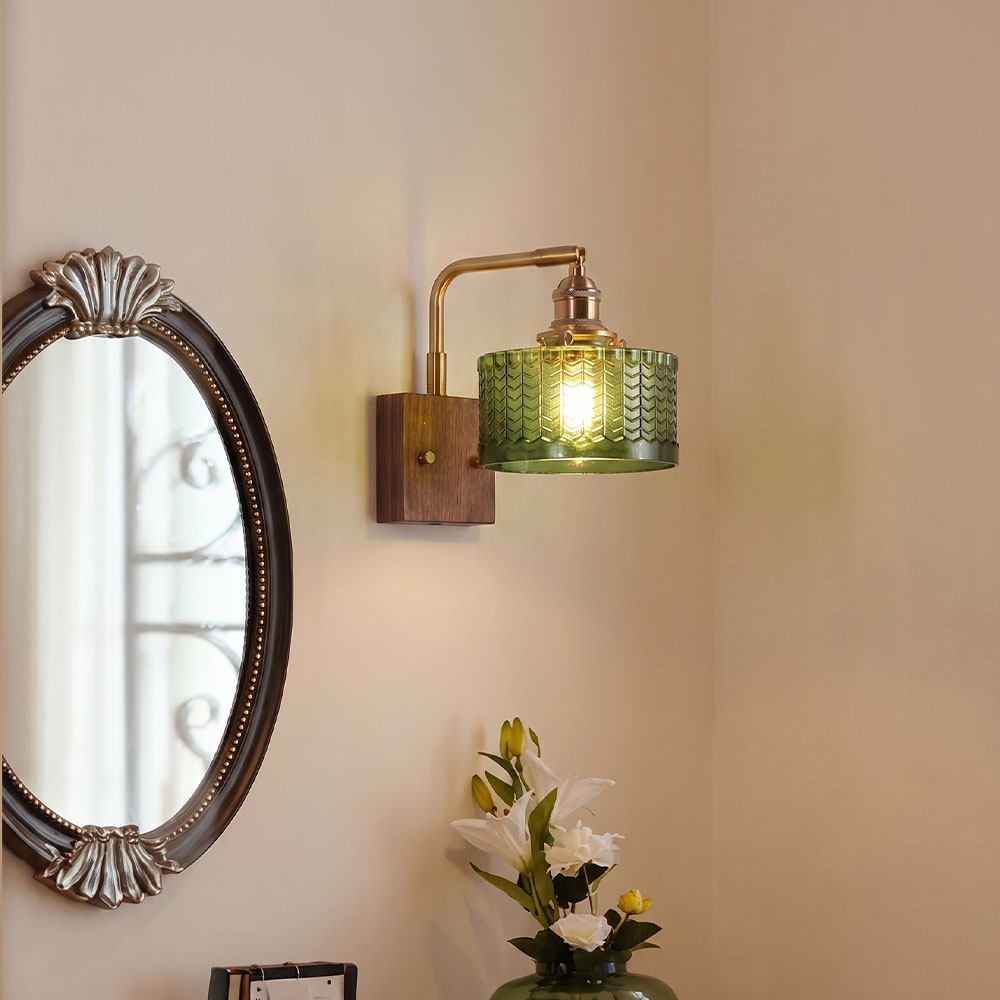 American Vintage Glass Wall Lamp for Entrance Foyer Bedroom Bedside