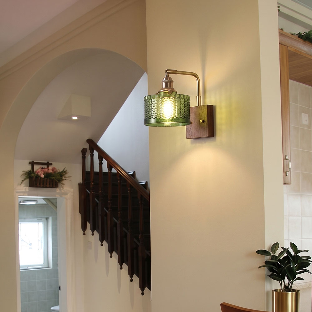 American Vintage Glass Wall Lamp for Entrance Foyer Bedroom Bedside