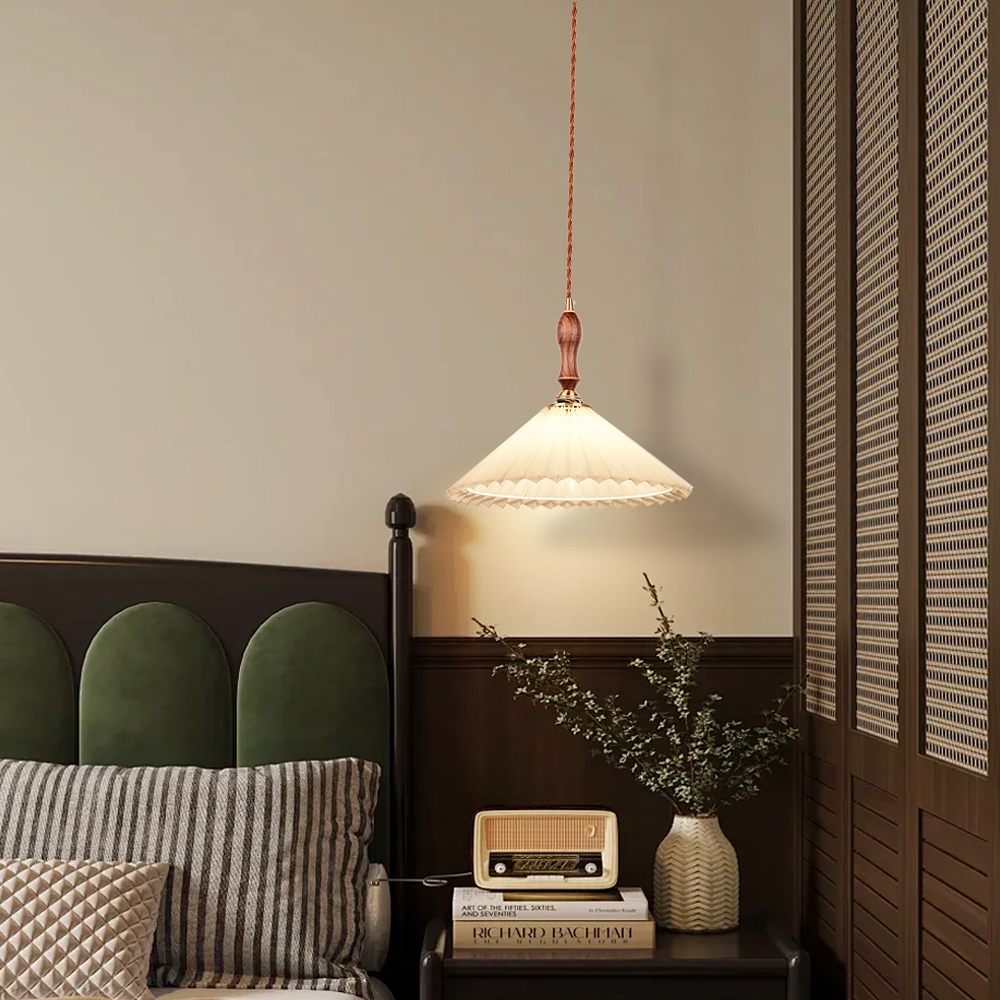 Pleated Design Small Pendant Light French Dining Table Hanging Lamp