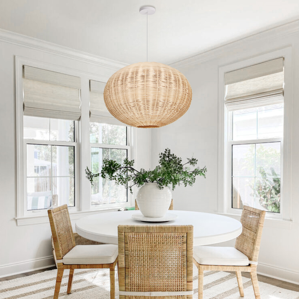 Farmhouse Spherical Rattan Pendant Light for Dining Room
