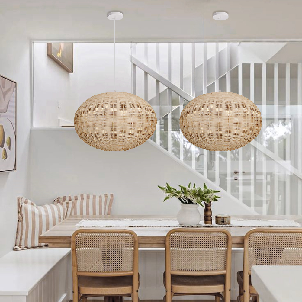 Farmhouse Spherical Rattan Pendant Light for Dining Room
