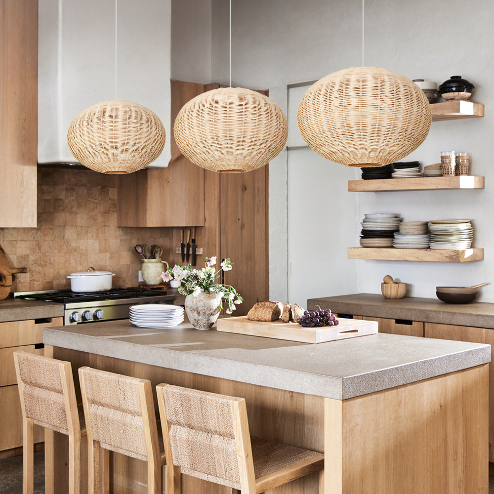 Farmhouse Spherical Rattan Pendant Light for Dining Room